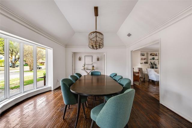 5230 Boca Raton Dr, Dallas, TX 75229 - dining room with hardwood / wood-style floors, lofted ceiling, visible vents, and an inviting chandelier