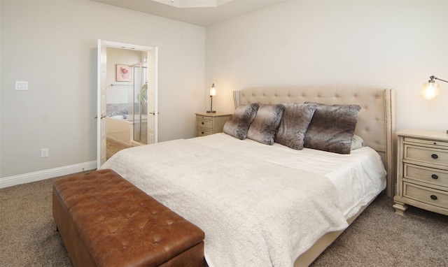 bedroom featuring carpet flooring, connected bathroom, and baseboards