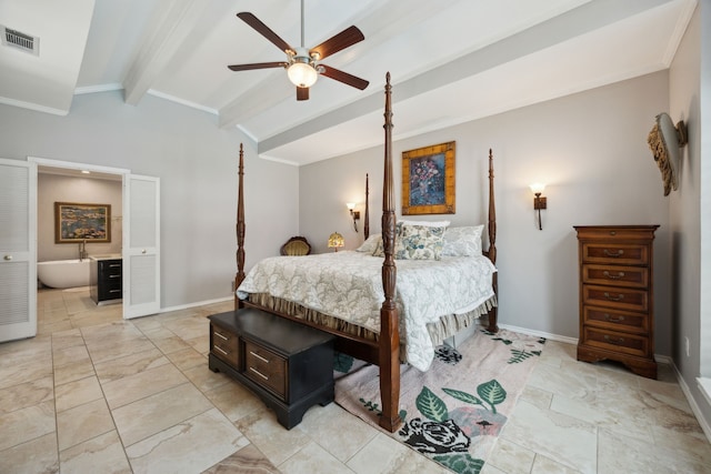 5835 Mapleshade Ln, Dallas, TX 75252 - bedroom with baseboards, ceiling fan, and ensuite bathroom