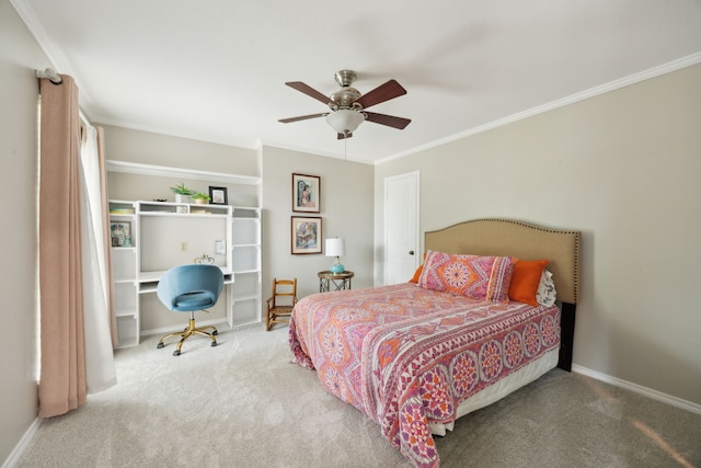 5835 Mapleshade Ln, Dallas, TX 75252 - carpeted bedroom with ornamental molding, a desk, baseboards, and ceiling fan