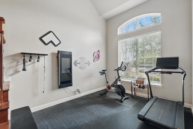 820 Clearlake Dr, Prosper, TX 75078 - exercise area featuring baseboards and lofted ceiling