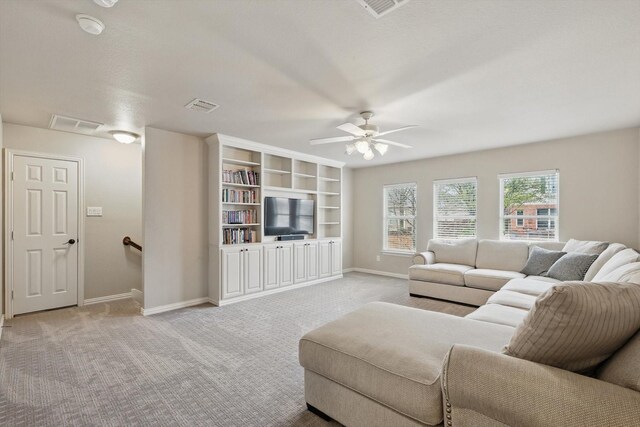 820 Clearlake Dr, Prosper, TX 75078 - living area featuring baseboards, light carpet, and ceiling fan