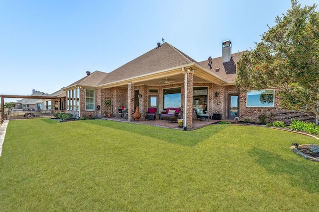 4204 Bluff View Dr, Granbury, TX 76048 - rear view of property with a lawn, a patio, and brick siding