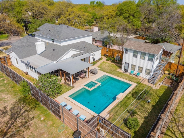 320 Eastwood Ave, Fort Worth, TX 76107 - view of pool featuring stairs, a pool with connected hot tub, and a patio