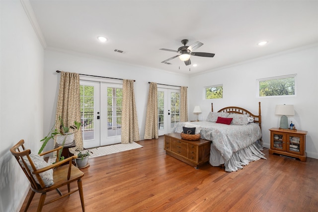 320 Eastwood Ave, Fort Worth, TX 76107 - bedroom featuring french doors, access to outside, light wood-style flooring, crown molding, and recessed lighting