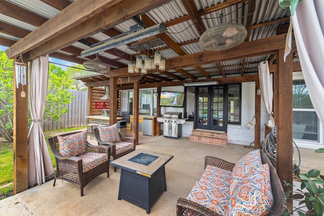 320 Eastwood Ave, Fort Worth, TX 76107 - view of patio / terrace featuring an outdoor hangout area, french doors, and a grill