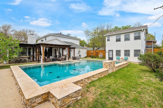 320 Eastwood Ave, Fort Worth, TX 76107 - view of swimming pool with a patio area, a pool with connected hot tub, a gazebo, and outdoor lounge area