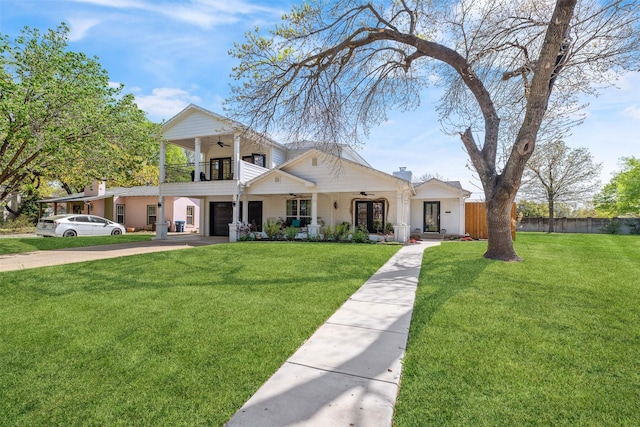 320 Eastwood Ave, Fort Worth, TX 76107 - view of front of house with a ceiling fan, driveway, an attached garage, and french doors