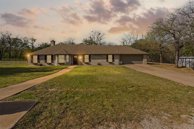 161 Mariah Dr, Weatherford, TX 76087 - ranch-style house with driveway, a chimney, an attached garage, and brick siding