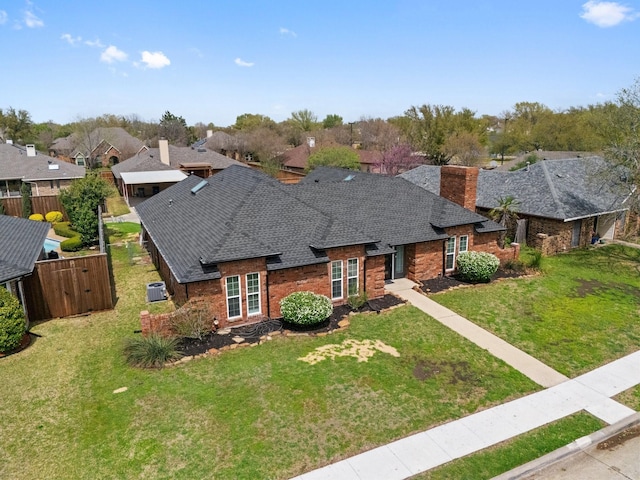1207 Thoreau Ln, Allen, TX 75002 - view of front of home featuring roof with shingles, a chimney, a residential view, and brick siding