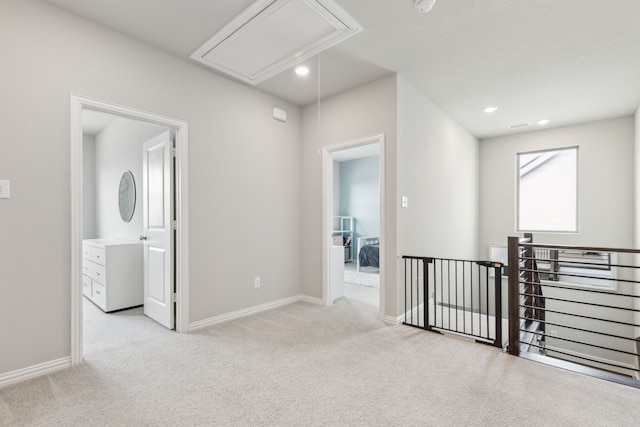 2549 Stella Ln, Northlake, TX 76247 - corridor with attic access, carpet floors, an upstairs landing, baseboards, and recessed lighting