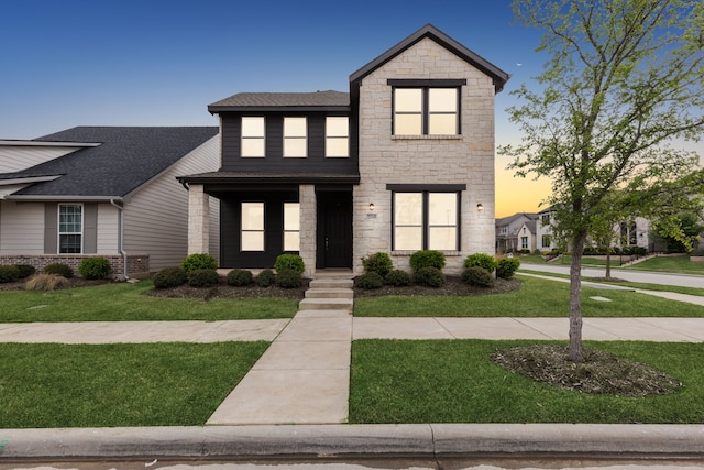 2549 Stella Ln, Northlake, TX 76247 - view of front of property with stone siding, a front lawn, and a shingled roof