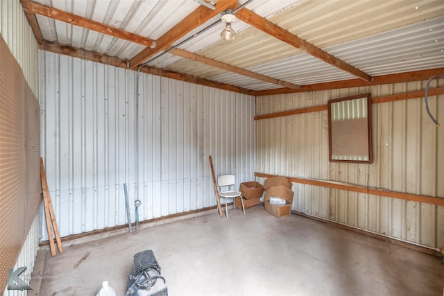 garage with metal wall
