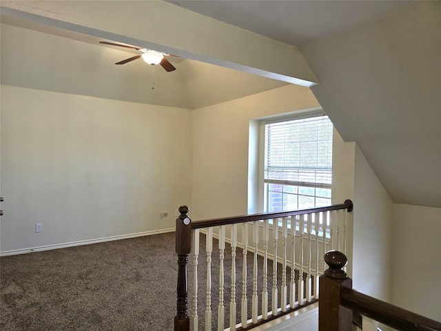 701 Canal St, Irving, TX 75063 - bonus room with a ceiling fan, carpet flooring, vaulted ceiling, and baseboards