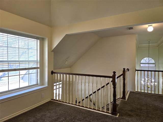 701 Canal St, Irving, TX 75063 - hall featuring carpet floors, plenty of natural light, baseboards, and vaulted ceiling