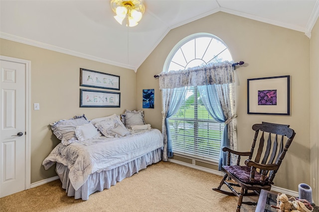 130 Vz County Road 3509, Edgewood, TX 75117 - bedroom featuring crown molding, baseboards, ceiling fan, carpet floors, and vaulted ceiling