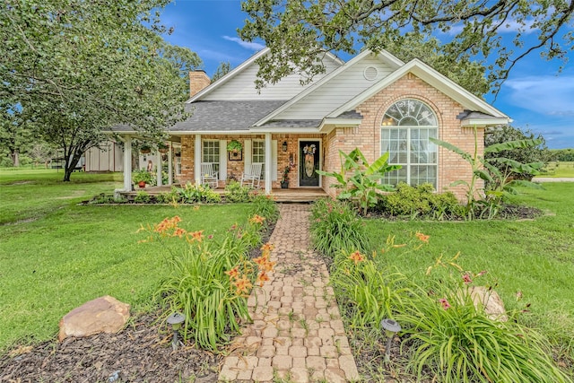 130 Vz County Road 3509, Edgewood, TX 75117 - view of front of property featuring a chimney, brick siding, a porch, and a front lawn