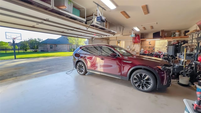 garage with a garage door opener