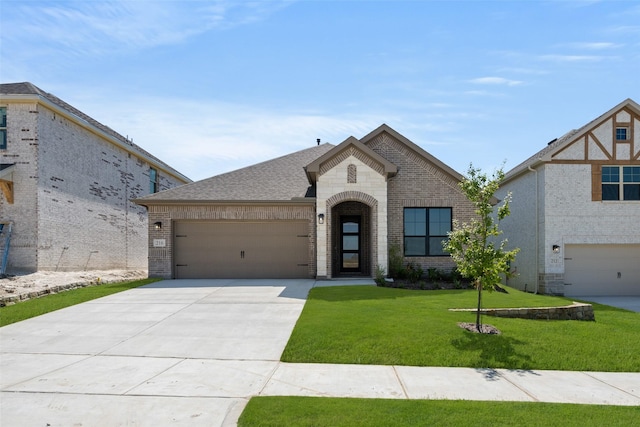 216 Whitetail Dr, Aledo, TX 76008 - french country home featuring brick siding, driveway, an attached garage, and a front lawn