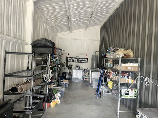 garage with metal wall
