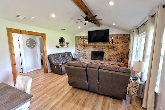 2432 Cottondale Rd, Springtown, TX 76082 - living area featuring ceiling fan, wood finished floors, a fireplace, and recessed lighting