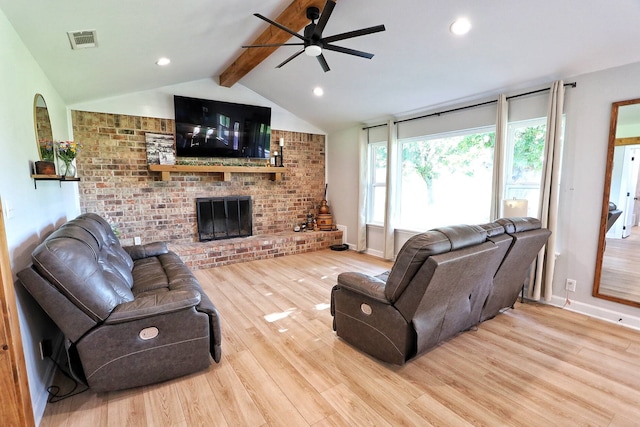 2432 Cottondale Rd, Springtown, TX 76082 - living area featuring wood finished floors, ceiling fan, a brick fireplace, baseboards, and recessed lighting