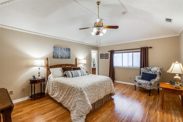 2505 Skipwith Dr, Plano, TX 75023 - bedroom featuring light wood-type flooring, visible vents, baseboards, and lofted ceiling
