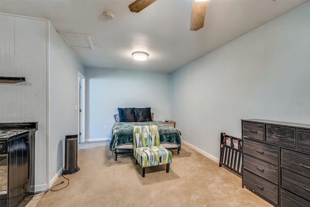 3929 Collinwood Ave, Fort Worth, TX 76107 - bedroom with attic access, light carpet, baseboards, and a ceiling fan