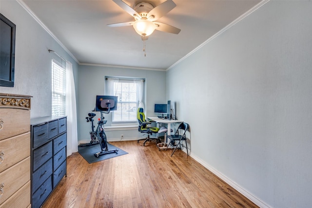 3929 Collinwood Ave, Fort Worth, TX 76107 - office space with light wood-style flooring, baseboards, ceiling fan, and crown molding