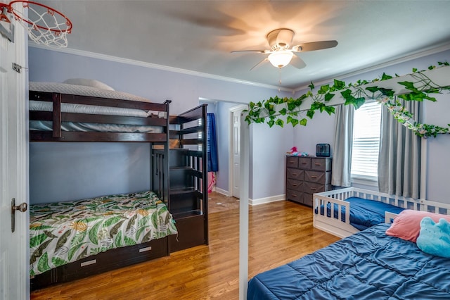 3929 Collinwood Ave, Fort Worth, TX 76107 - bedroom featuring wood finished floors, ornamental molding, baseboards, and a ceiling fan