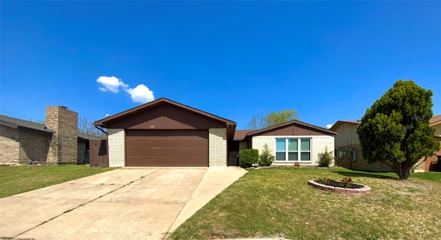 1332 Burmeister Rd, Fort Worth, TX 76134 - ranch-style home with driveway, a front yard, an attached garage, and brick siding