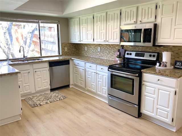 1332 Burmeister Rd, Fort Worth, TX 76134 - kitchen with light wood-type flooring, light stone counters, a sink, and stainless steel appliances