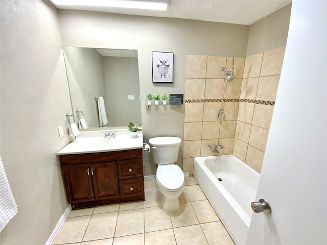 1332 Burmeister Rd, Fort Worth, TX 76134 - bathroom featuring vanity, toilet, baseboards, bathing tub / shower combination, and tile patterned floors