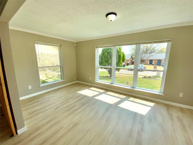 1332 Burmeister Rd, Fort Worth, TX 76134 - empty room with ornamental molding, baseboards, light wood-style floors, and a textured ceiling