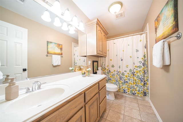 1022 High Meadow Dr, Mount Vernon, TX 75457 - bathroom featuring tile patterned floors, toilet, vanity, baseboards, and visible vents