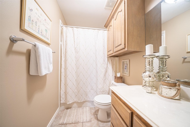1022 High Meadow Dr, Mount Vernon, TX 75457 - bathroom featuring toilet, vanity, tile patterned flooring, baseboards, and visible vents