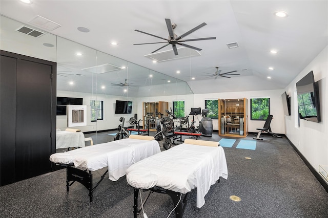 3512 Willow Bend Dr, Plano, TX 75093 - interior space with visible vents, a ceiling fan, baseboards, recessed lighting, and vaulted ceiling