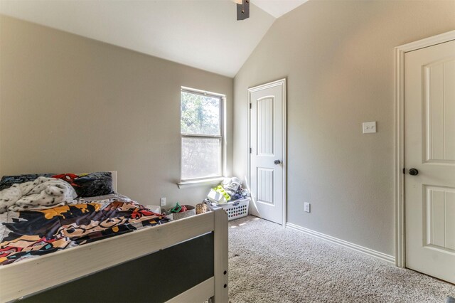 2024 Castleberry Cut-Off Rd, Fort Worth, TX 76114 - carpeted bedroom featuring baseboards, vaulted ceiling, and a ceiling fan