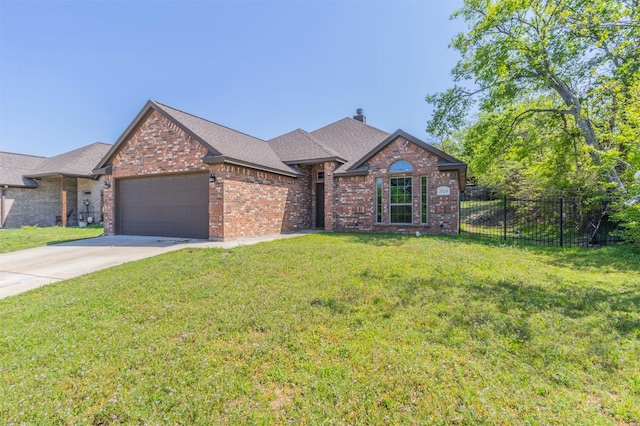 2024 Castleberry Cut-Off Rd, Fort Worth, TX 76114 - view of front of home featuring concrete driveway, an attached garage, fence, brick siding, and a front lawn