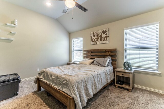 2024 Castleberry Cut-Off Rd, Fort Worth, TX 76114 - bedroom featuring baseboards, carpet flooring, vaulted ceiling, and a ceiling fan