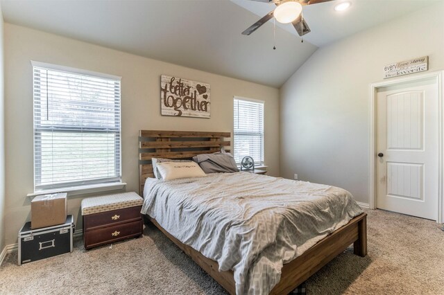 2024 Castleberry Cut-Off Rd, Fort Worth, TX 76114 - bedroom with a ceiling fan, light carpet, multiple windows, and vaulted ceiling