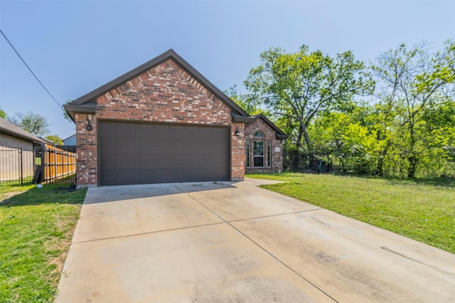 2024 Castleberry Cut-Off Rd, Fort Worth, TX 76114 - view of front facade featuring fence, an attached garage, concrete driveway, brick siding, and a front lawn