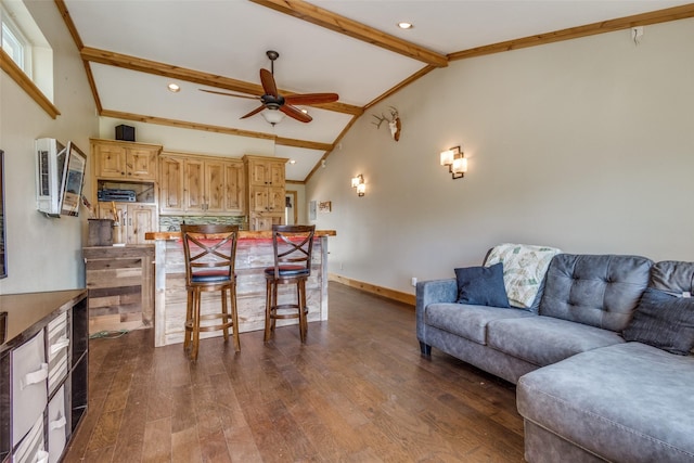 328 S Jackson Ave, Justin, TX 76247 - living room featuring ceiling fan, dark wood-style flooring, baseboards, and recessed lighting