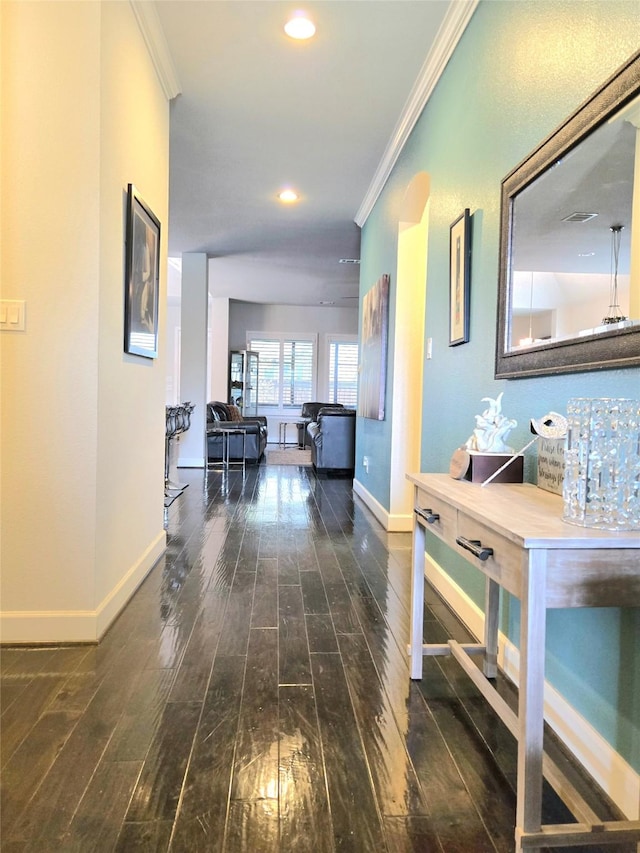 1214 Norwood St, Mansfield, TX 76063 - corridor featuring baseboards, crown molding, and hardwood / wood-style flooring