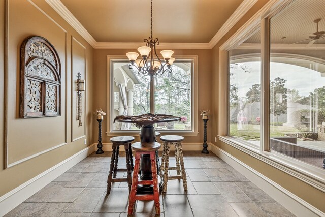 2901 Stewart Way, Tyler, TX 75709 - dining room featuring crown molding, baseboards, and a notable chandelier