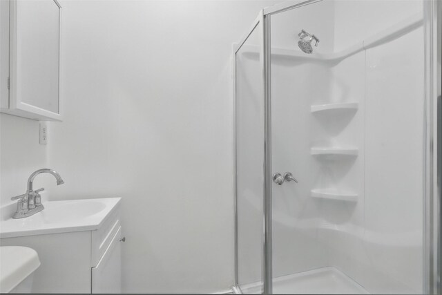 full bathroom with vanity and a stall shower