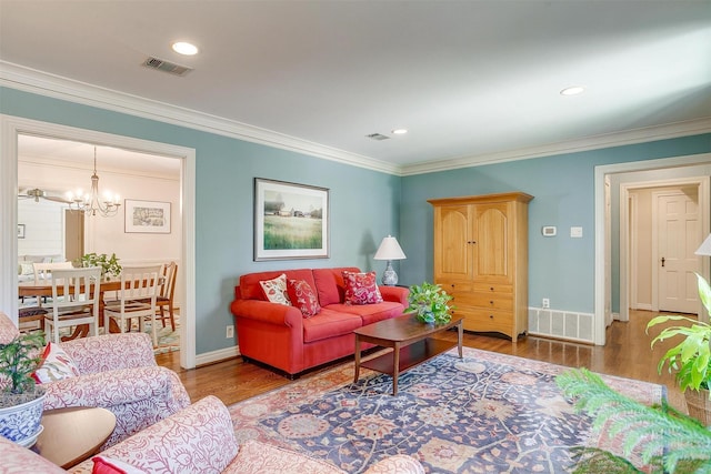 3241 Westcliff Rd W, Fort Worth, TX 76109 - living area featuring wood finished floors, ornamental molding, baseboards, a chandelier, and recessed lighting
