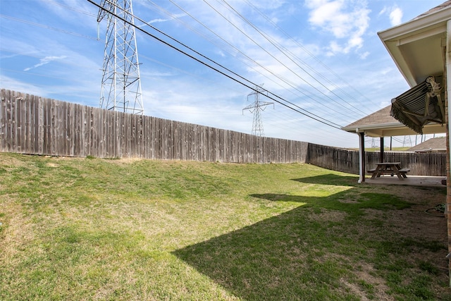 view of yard featuring a fenced backyard and a patio area