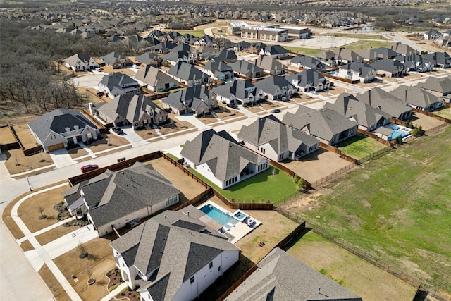 birds eye view of property with a residential view