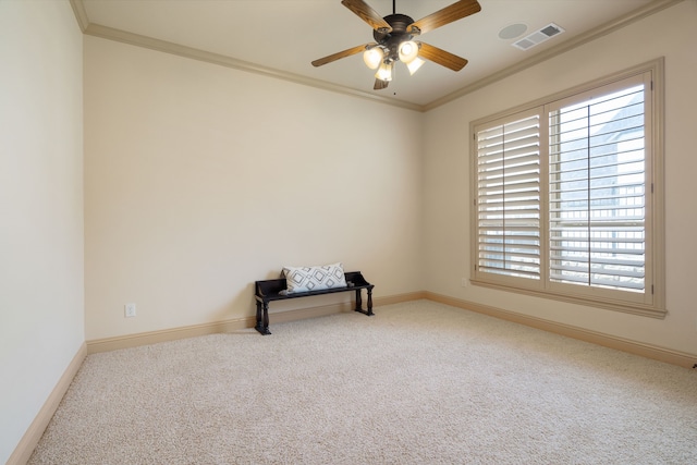 771 Hayden Rd, Lantana, TX 76226 - spare room featuring carpet, ornamental molding, and a ceiling fan